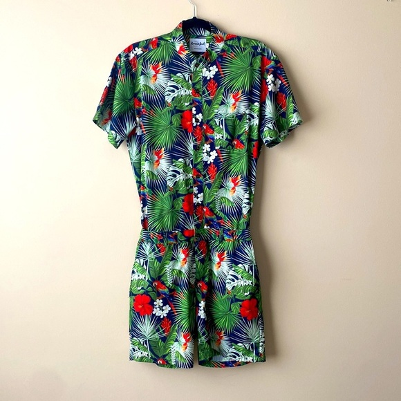 Romper Jack Men’s Tropical Hawaiian Floral One Piece Romper Jumpsuit Set sz S - Picture 3 of 13